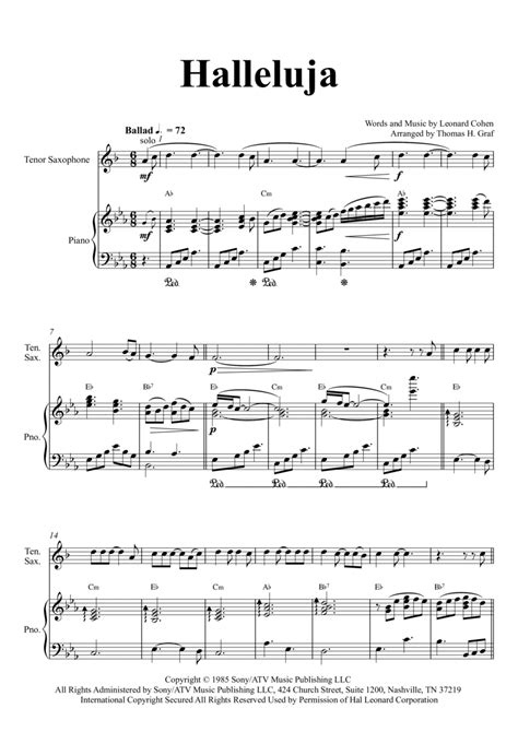 Hallelujah Sheet Music Lee Dewyze Alto Sax And Piano