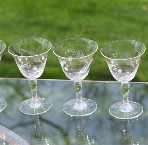 Vintage Etched Wine Cordial Glasses Set Of 6 3 Oz After Dinner Drink