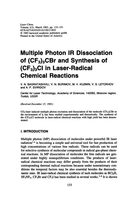 multiple photon ir dissociation  cfcbr  synthesis  cfci  laser radical