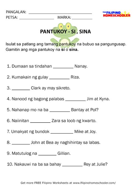 free pantukoy worksheets si sina — the filipino