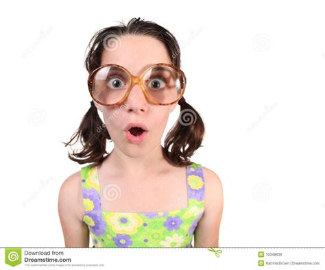 Funny Nerdy Girl Wearing Eyeglasses On White Backg Royalty