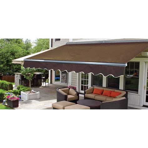 aleko  sunshade  cassette motorized retractable patio deck awning brown color