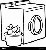 Washing Machine Laundry Cartoon Drawing Line Stock Clipart Wringer Retro Illustration Alamy Machines sketch template