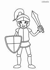 Knight Sword Shield Coloring Kight Cute Knights Pages Printable Heroes sketch template