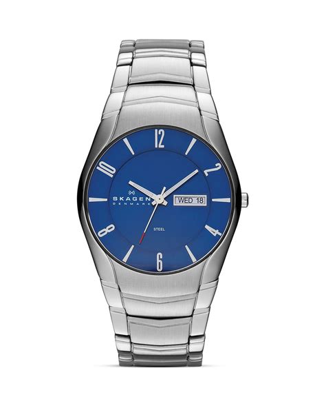 lyst skagen classic silver tone blue face  mm  metallic