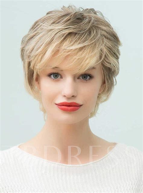 Short Layered Curly Human Hair With Bangs Capless Wigs 10 Inches