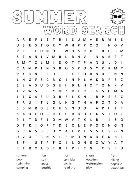 summer word search puzzles  coloring pages  kids