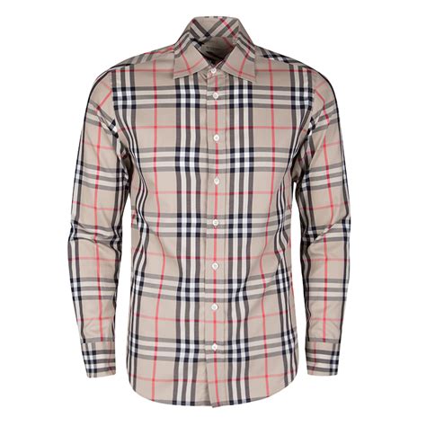 Burberry London Beige Nova Check Cotton Long Sleeve Button Front Shirt