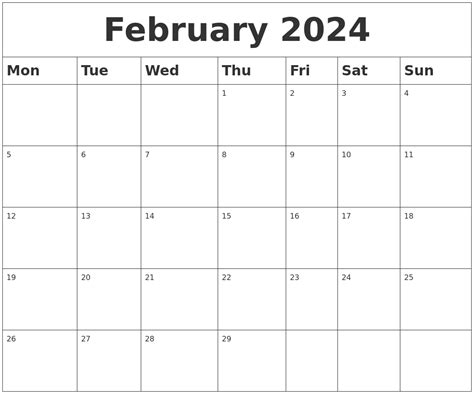 february  blank calendar