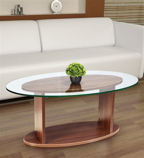 buy oval shaped glass top coffee table  walnut finish  addy design