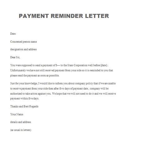 payment reminder letter  sample letters