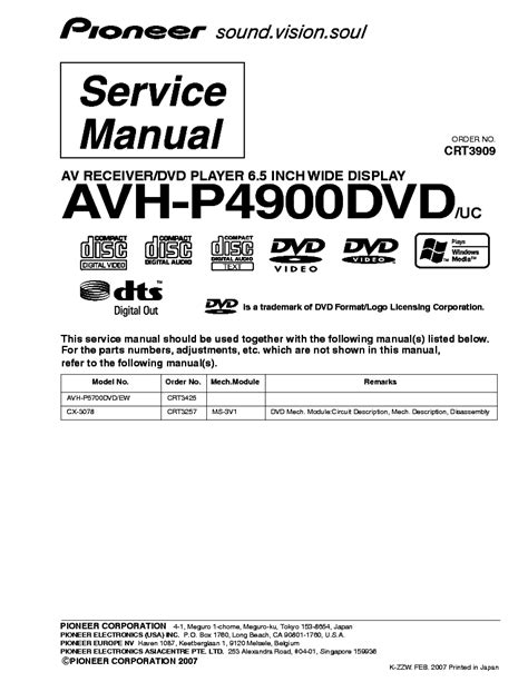 pioneer avh pdvd exploded views  parts list service manual  schematics eeprom