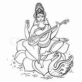 Saraswati Goddess Hindu Sketch Coloring Vector Illustration Lakshmi Pages Drawing Drawn Hand Stock Clipart Clip Lotus Template Search Drawings Paintingvalley sketch template
