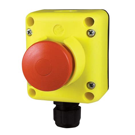 asi emergency stop push button enclosure featuring  mushroom type button  guard push pull