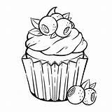 Muffin Cupcakes Kleurplaat Schattige Malvorlage Panna Bladeren Bosbes Bessen Tortas Speichern Foglie Frutti Deliziosi Bosco Mirtilli Lindo sketch template