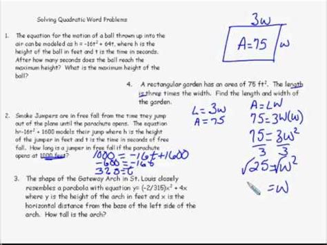 quadratic equation word problems worksheet  answers  australia