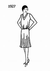 1920s Fashion Flapper Drawing Dress Drawings Line 1927 Sketches Simple Silhouettes Silhouette Sketch Women History Outfits Style Coloring Template Illustration sketch template