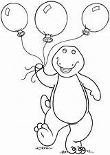Barney Coloring Pages Drawing Dinosaur Birthday Balloons Holding Printable Print Friends Kids Three Color Sheets Purple Preschool Cartoon Book Balloon sketch template