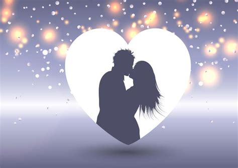 Silhouette Of A Kissing Couple In A Heart Download Free