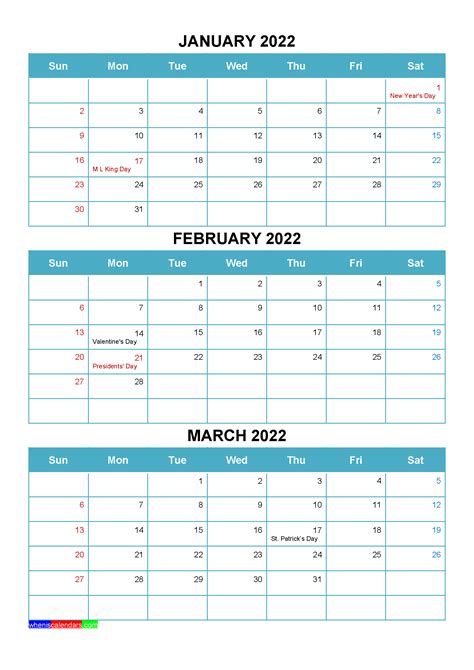 printable  month calendar  vertical design