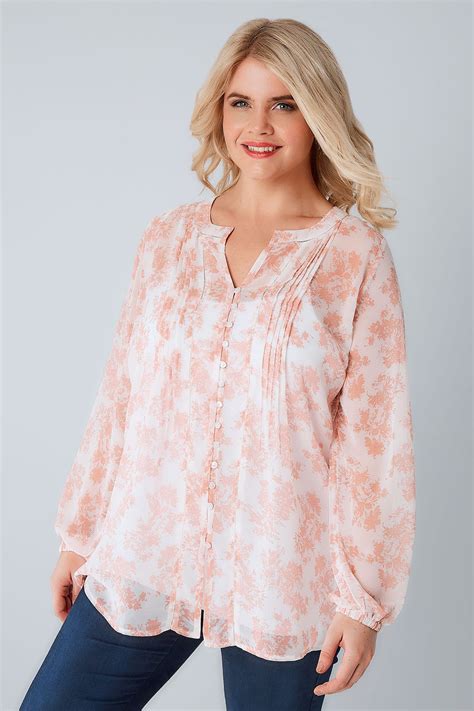 ivory blush pink floral print chiffon blouse  size