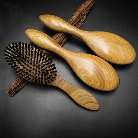 pcslot wild boar bristles hair brush green sandalwood handle massage