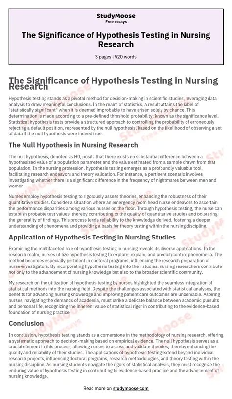 significance  hypothesis testing  nursing research  essay