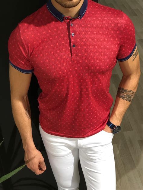 buy red slim fit collar  shirt  gentwithcom   shipping