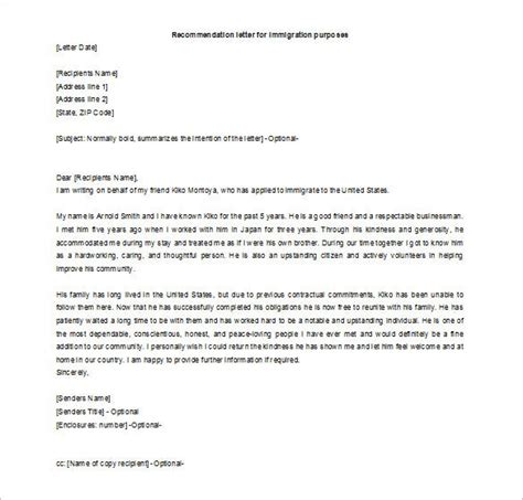 immigration letter  recommendation   friend collection letter