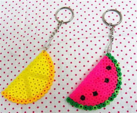 Perler Bead Keychains Watermelon Pink Or Lemon Yellow