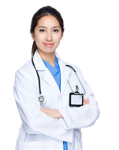 130 Chinese Female Doctor With Arms Crossed Smiling Portrait Stock