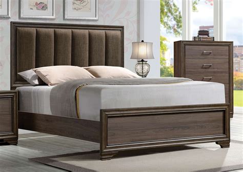 acme cyrille bed padded hb fabricwalnut  bed  homelementcom