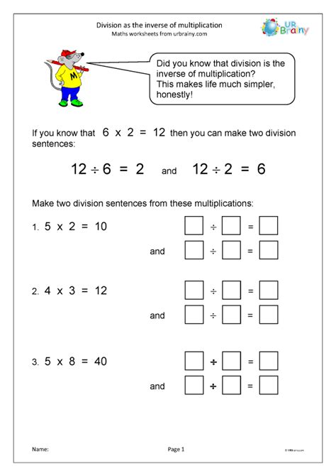 division inverse  multiplication division maths worksheets