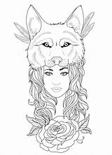 Wolf Tattoo Woman Girl Drawing Beautiful Drawings Coloring Pages Headdress Tattoos Hat Young Sketches Deviantart Books Adult Head Choose Board sketch template