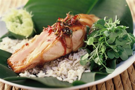 trout with thai style caramel sauce and coconut rice
