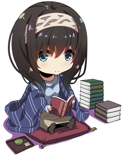 sintetico  imagen de fondo anime chibi leyendo  libro mirada tensa