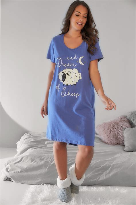 blue sheep and slogan print nightdress plus size 16 to 36