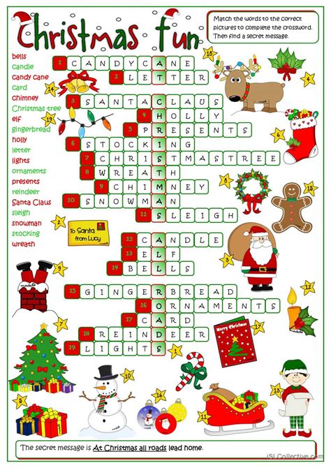 christmas fun crossword crossword english esl worksheets