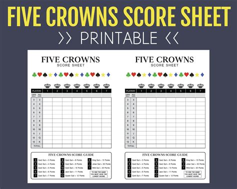 crowns score sheet printable score sheet digital instant