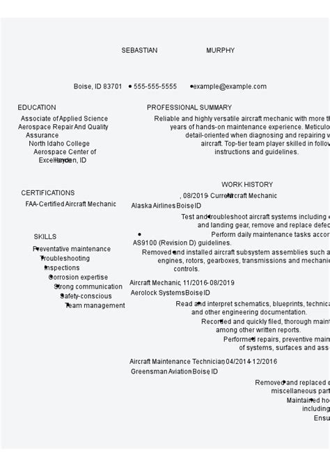 professional aircraft mechanic resume examples