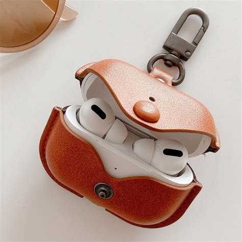 dteck leather protective cover  airpods pro airpods  charging case  metal keychain