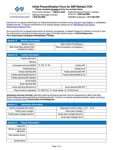ma blue cross initial precertification form  snfrehab