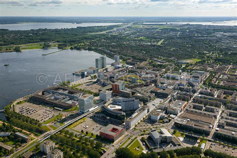 aerial view almere city center     city hallflevoziekenhuis almere