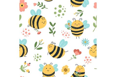 bees seamless pattern cute hand drawn honey bees flying