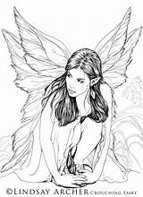 Fairies Feen Ausmalen Erwachsene Elfen Dover Mandalas Crouching Digis 塗り絵 Kleurplaten Meerjungfrauen sketch template