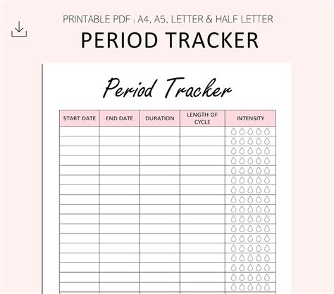 period tracker printable menstrual log tracker period log etsy