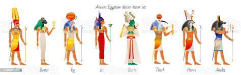 Ancient God Goddess From Egypt Icon Set Amun Ra Bastet