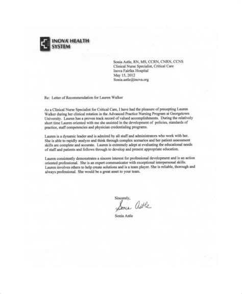 sample nursing recommendation letter templates