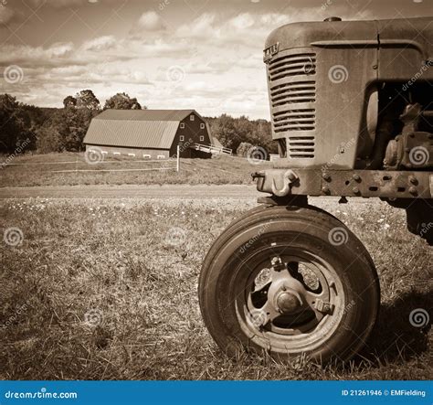 vintage farm landscape  tractor  barn royalty  stock image image