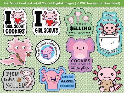 girl scout cookie axolotl  mascot digital png image file etsy